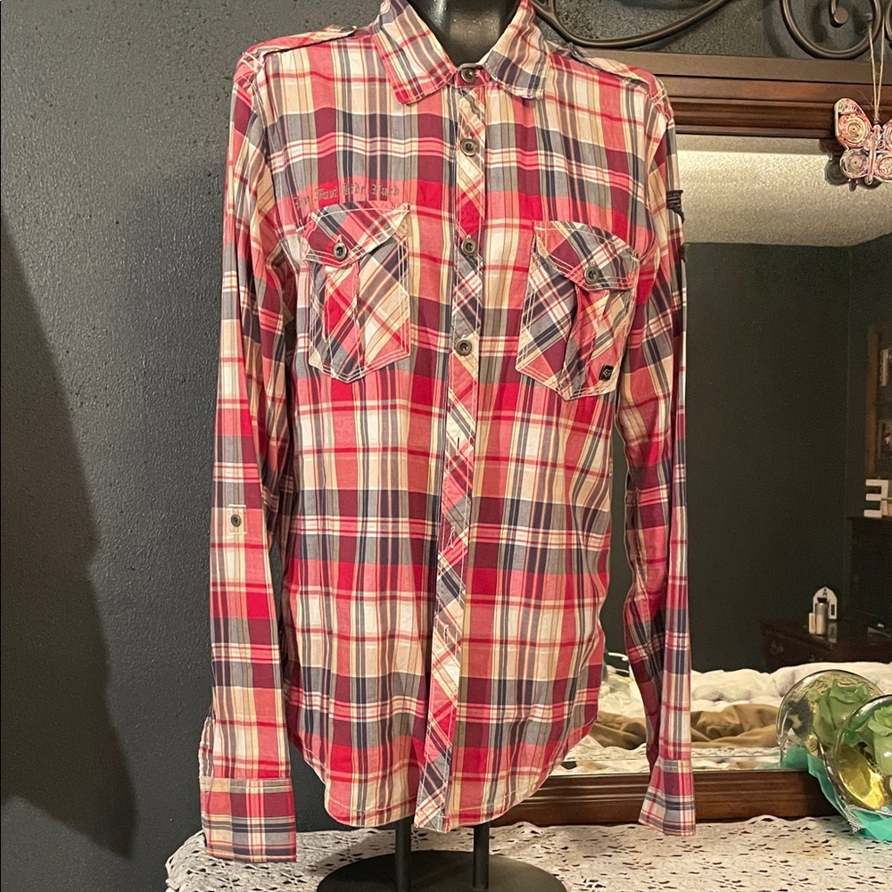 Fox Red and Blue Plaid Casual Button Down Shirt